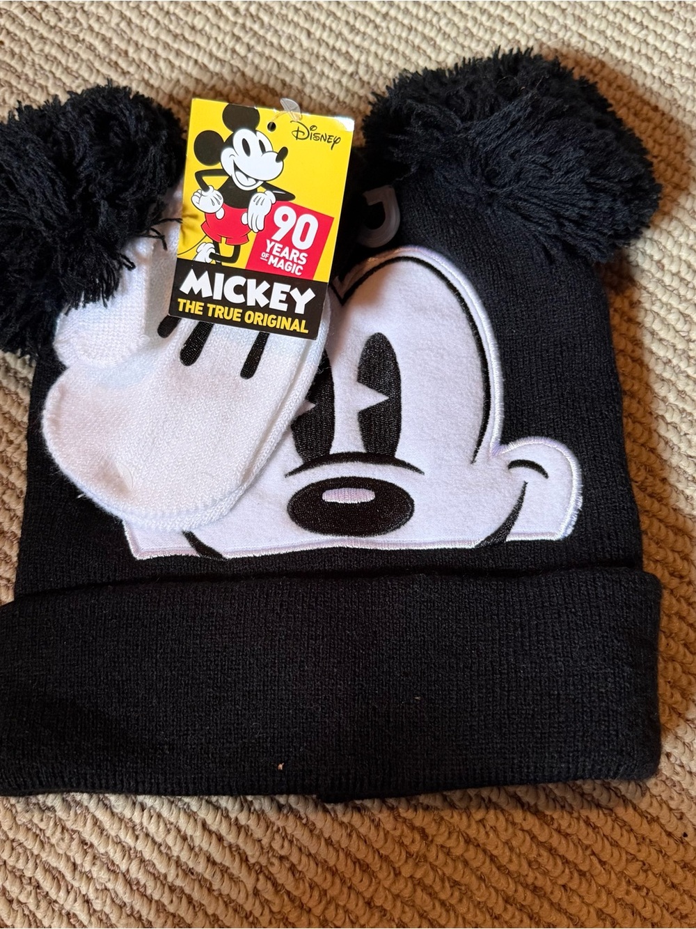 Disney Black and White Mickey Mouse Pom Beanie with Mittens